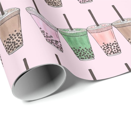 Boba Bubble Tapioca Pearl Milk Tee Drinks Feinschm Geschenkpapier (Rolleneckpunkt)