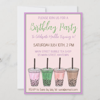 Boba Bubble Tapioca Pearl Milk Tee Geburtstagspart Einladung