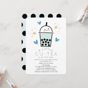 Boba Bubble Tea Blauer Junge Baby-Party Einladung