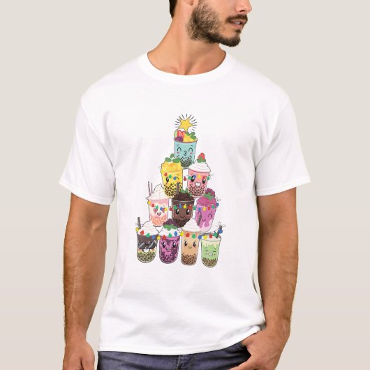 Boba Bubble Tea Christmas Tree T-Shirt (Vorderseite)