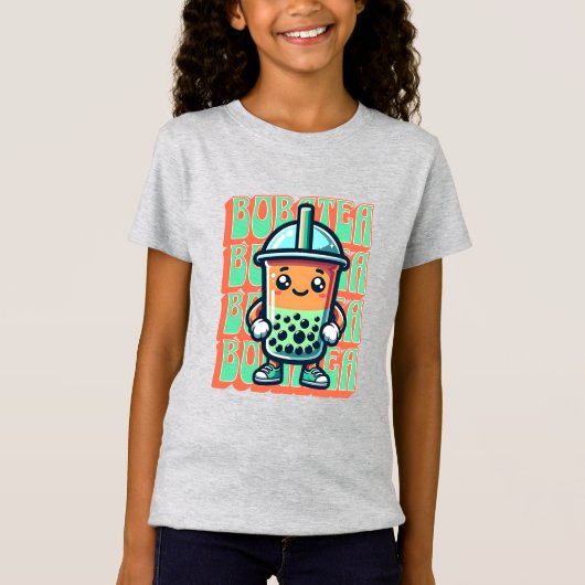 Boba Bubble Tea Kawaii Niedlicher Cartoon T-Shirt (Vorderseite)