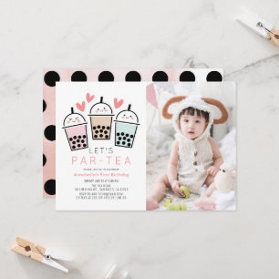 Boba Bubble Tea Party Mädchen Foto 1. Geburtstag Einladung