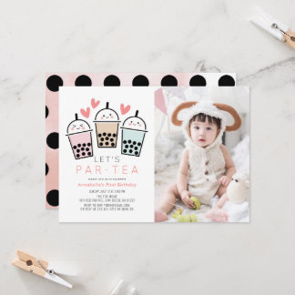 Boba Bubble Tea Party Mädchen Foto 1. Geburtstag Einladung