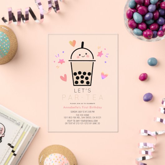 Boba Bubble Tea Party Par-tea 1st Birthday Acryleinladungen (Insitu (Feier))