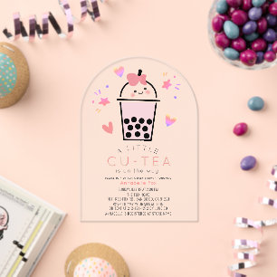 Boba Bubble Tea Rosa Schleife Mädchen Baby Shower Acryleinladungen