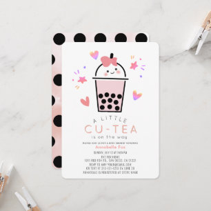 Boba Bubble Tea Rosa Schleife Mädchen Baby Shower Einladung