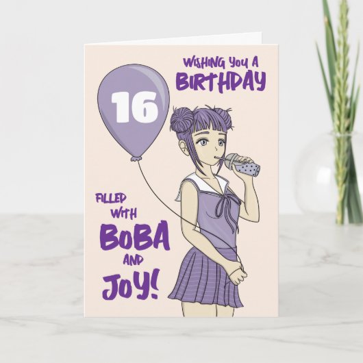 Boba Bubble Tee Anime Girl Birthday Karte (Vorderseite)