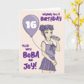 Boba Bubble Tee Anime Girl Birthday Karte (Gelbe Blume)