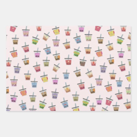 Boba Bubble Tee bunt kawaii niedliches Muster Geschenkpapier Set (Vorderseite 3)