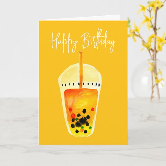 Boba Bubble Teebilderkunst Karte (Gelbe Blume)