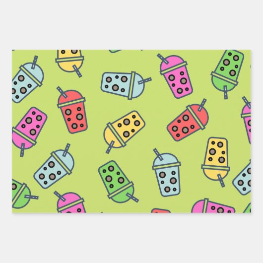 Boba Bubble Tees Muster Geschenkpapier Set (Vorderseite)