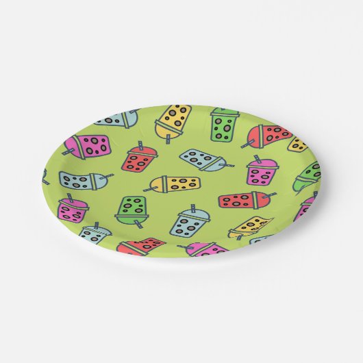 Boba Bubble Tees Muster Pappteller (Schrägansicht)