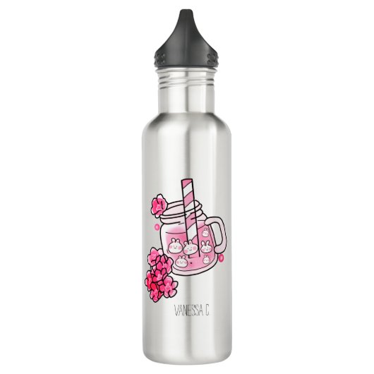 Boba Bunny Kawaii und Niedlich Tee Pink Edelstahlflasche (Links)