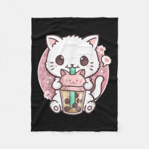 Boba Cat Boba Tea Bubble Tea Kawaii Anime Cat Kawa Fleecedecke