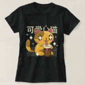 Boba Cat Kawaii Anime japanische Lebensmittelmädch T-Shirt (Design vorne)