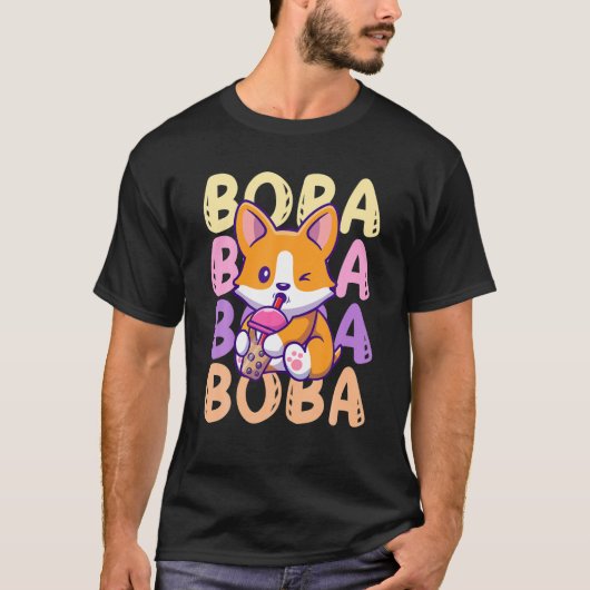 Boba Corgi Dog Trinken Blase Tee Creme Puff Stra (Vorderseite)