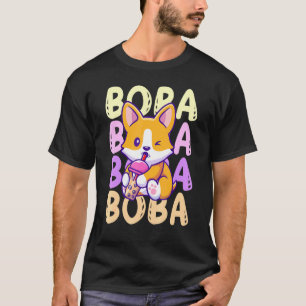 Boba Corgi Hund trinkt Bubble Tea Cream Puff Stroh T-Shirt