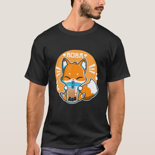 Boba Fox Drinking Kawaii Japanese Fox Bubble Milk T-Shirt (Vorderseite)