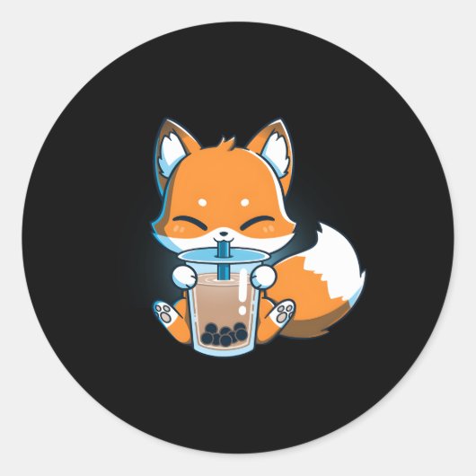 Boba Fox Drinking Kawaii Japanese Foxy Anime Runder Aufkleber (Vorderseite)