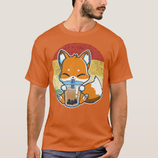 Boba Fox Drinking Kawaii Japanischer Fox Boba Tea T-Shirt