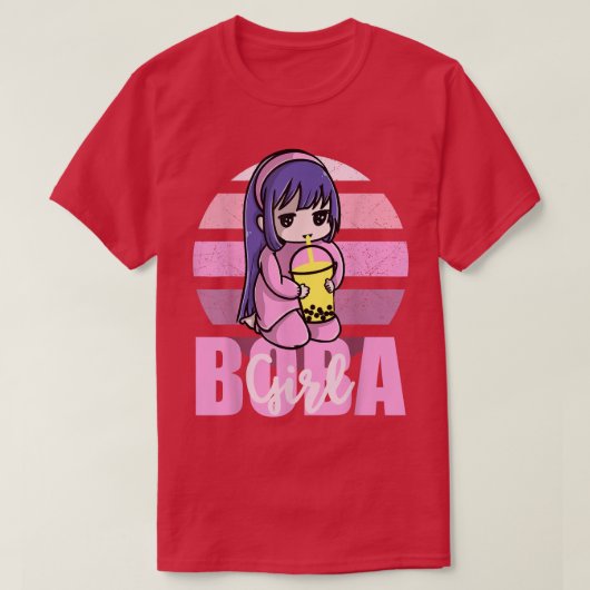 Boba Girl Kawaii Anime Retro strawberry Sunset Gir T-Shirt (Design vorne)