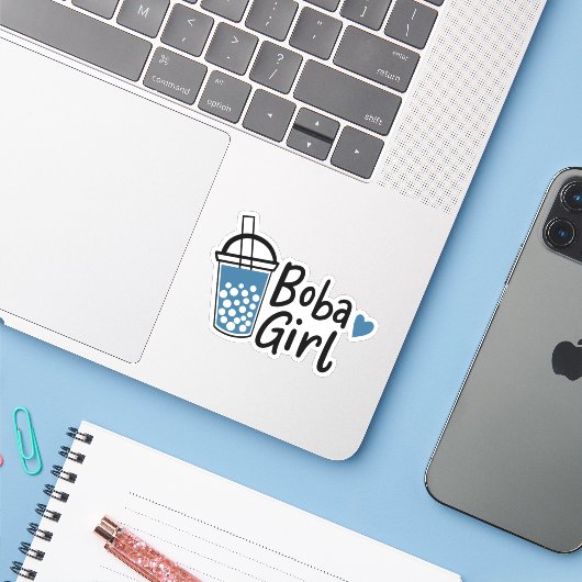 Boba Girl Niedlich Tee Lovers Novelty Sticker (Laptop mit iPhone)