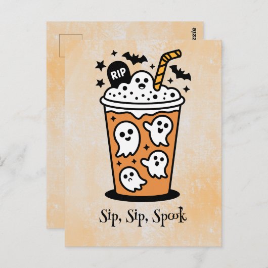 Boba, Kawaii boo, niedlicher, spukhafter Halloween Postkarte (Vorne/Hinten)