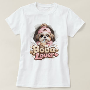Boba Liebhaber Shih Tzu Süßes Kawaii Hund T-Shirt