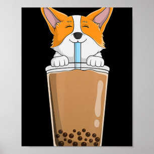 Boba Milk Tea Kawaii Corgi Puppy Japanese Anime St Poster