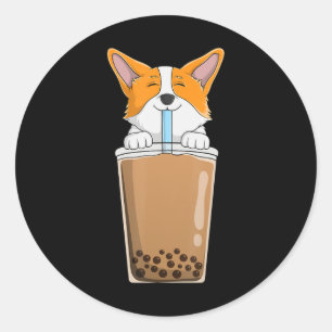 Boba Milk Tea Kawaii Corgi Puppy Japanese Anime St Runder Aufkleber