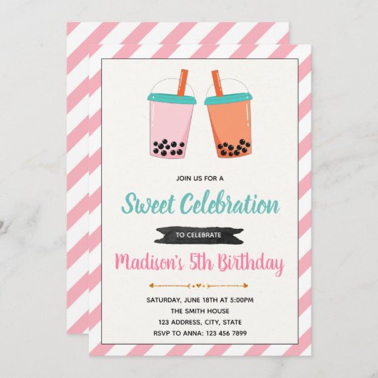 Boba Milktea Einladung zum Geburtstag (Vorne/Hinten)