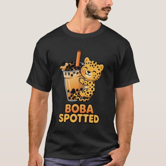 Boba Spotted Cute Leopard Cheetah Hugging Bubble M T-Shirt (Vorderseite)