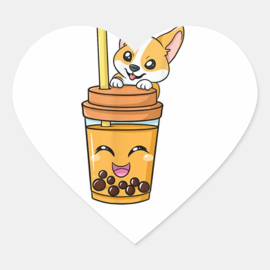 Boba Tapioca Pearls Bubble Milk Tea Drink Corgi Do Herz-Aufkleber (Vorderseite)