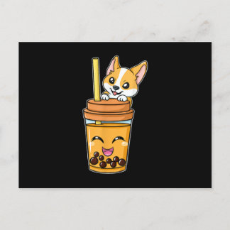 Boba Tapioca Pearls Bubble Milk Tee Drink Corgi Ankündigungspostkarte