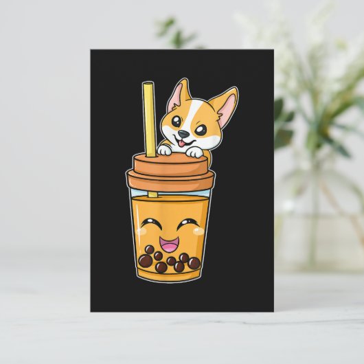 Boba Tapioca Pearls Bubble Milk Tee Drink Corgi Begleitkarte (Stehend Vorderseite)
