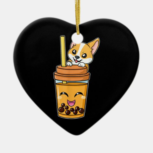 Boba Tapioca Pearls Bubble Milk Tee Drink Corgi Keramik Ornament (Vorne)