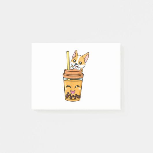 Boba Tapioca Pearls Bubble Milk Tee Drink Corgi Post-it Klebezettel (Vorderseite)