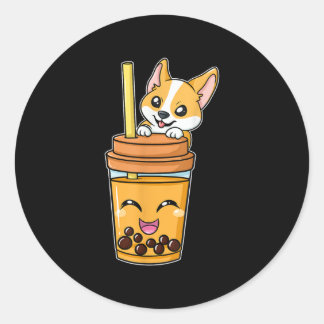 Boba Tapioca Pearls Bubble Milk Tee Drink Corgi Runder Aufkleber