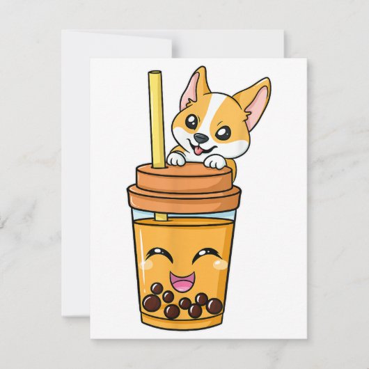 Boba Tapioca Perlen Blubble Milk Tee Drink Corgi D Einladung (Vorderseite)