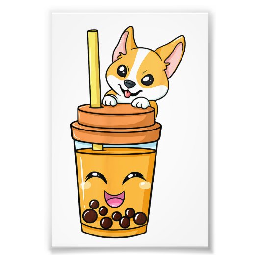 Boba Tapioca Perlen Blubble Milk Tee Drink Corgi D Fotodruck (Vorne)