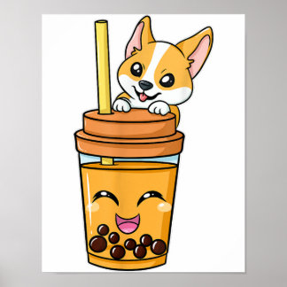 Boba Tapioca Perlen Blubble Milk Tee Drink Corgi D Poster