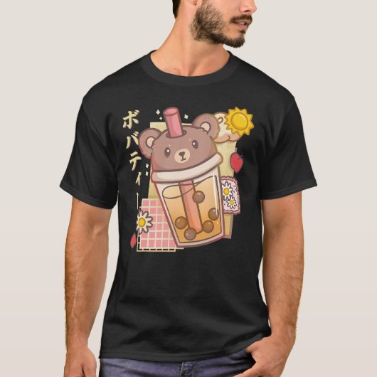 Boba Tea Bear Bubble Tea Kawaii Anime Bear T-Shirt (Vorderseite)