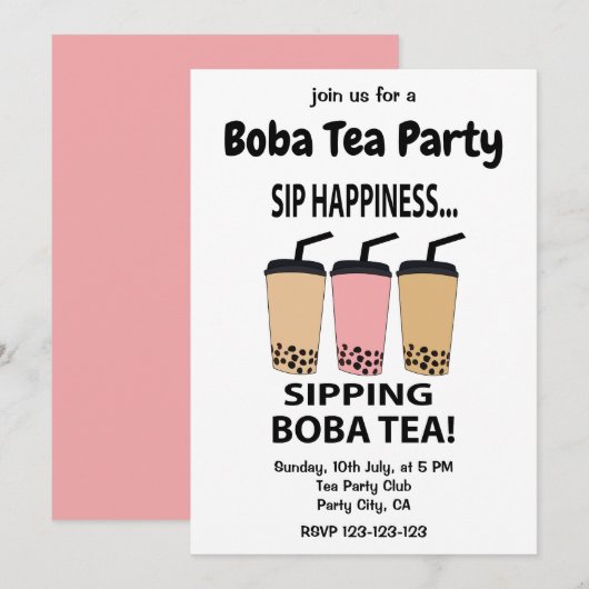 Boba Tea Bubble Tea Boba Tea Party Einladung (Vorne/Hinten)