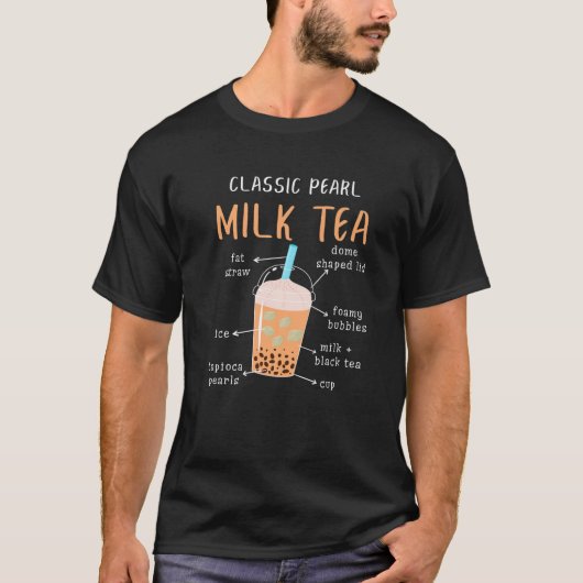 Boba Tea Bubble Tea Classic Pearl Milk Tea Diagram T-Shirt (Vorderseite)