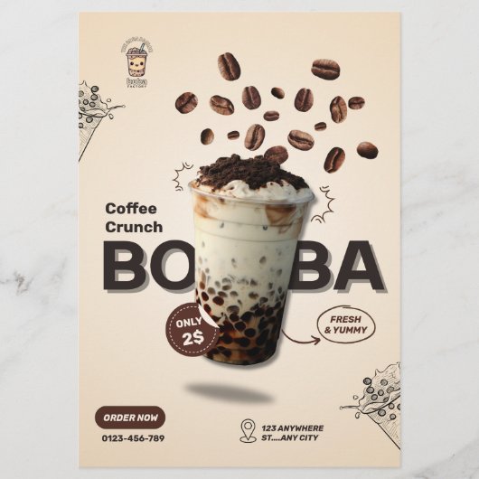 Boba Tea Café Flyer, Menü für kleine Unternehmen (Vorne)