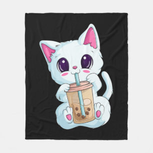 Boba Tea Cat Anime for Women Kawaii Bubble Tee Ne Fleecedecke