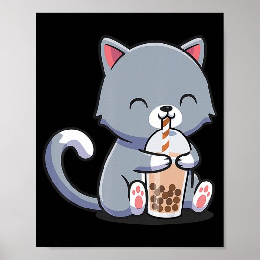 Boba Tea Cat Bubble Tea Cat Kawaii Anime Neko Gift Poster (Vorne)
