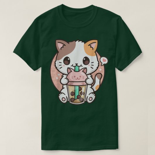 Boba Tea Cat Bubble Tea Kata Kawaii Anime Neko T-Shirt (Design vorne)