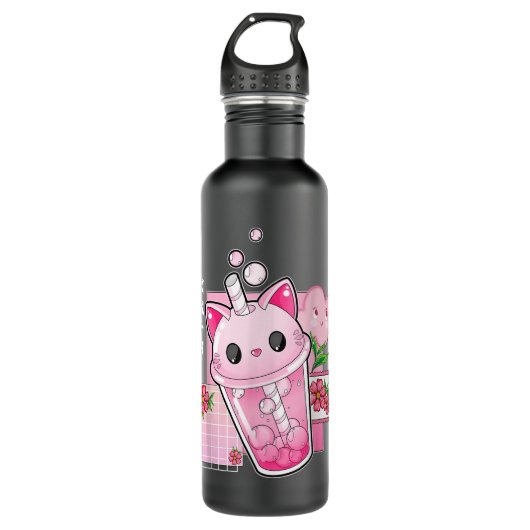 Boba Tea Cat Bubble Tea Kawaii Anime Japanisches M Edelstahlflasche (Vorderseite)
