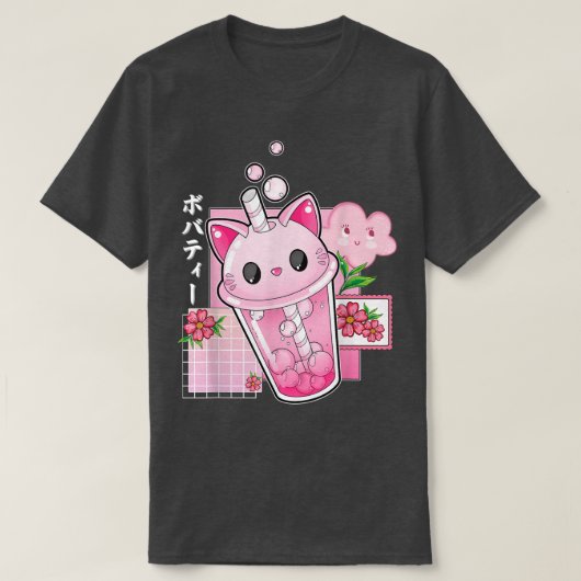 Boba Tea Cat Bubble Tea Kawaii Anime Japanisches M T-Shirt (Design vorne)